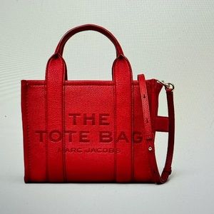 Mark Jacobs, the leather small tote bag in true red color